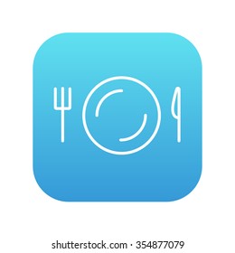 Plate mit Besteck-Line-Icon für Web-, Mobil- und Infografiken. Vektorweißes Symbol auf dem blauen Farbverlauf-Quadrat mit abgerundeten Ecken einzeln auf weißem Hintergrund.