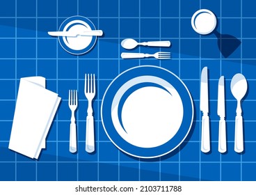 Plate with cutlery and shadows. Spoon, knife and fork Vector illustration
