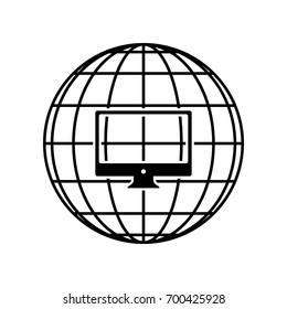 Plate with cutlery sign. Vector. Black icon on black globe at white background. Isolated.