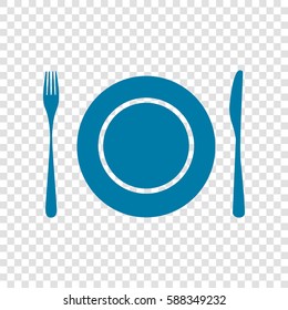 Plate with cutlery sign. Vector. Cerulean icon on transparent background.