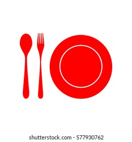 Plate with cutlery sign. Vector. Red icon on white background. Isolated.