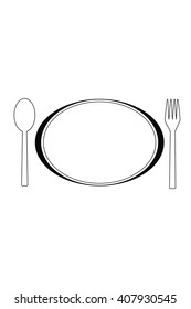 Plate with Cutlery , spoons and fork on white background. Vector illustration.