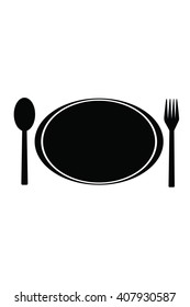 Plate with Cutlery , spoons and fork on white background. Vector illustration.