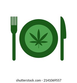 Plate and cutlery with weed leaf vector icon