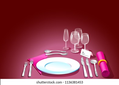 plate, Cutlery, wine glasses, napkins, dinner