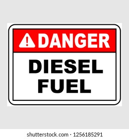 Plate: "Danger. Diesel Fuel". Sign: "Danger. Diesel Fuel" on a gray background