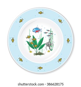 plate decorated with aquarium fish 