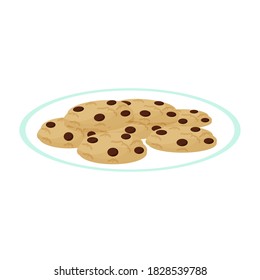 Plate with delicious cookies isolated on white background. Pastry, home made dessert. Tasty and crispy snacks.
