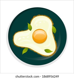 Un plato de deliciosos huevos fritos y Basil aislado en un fondo blanco. Huevos fritos con corteza sobre un plato verde. Desayuno proteico saludable. Ilustración vectorial.