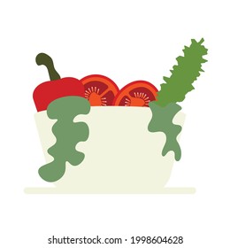 
a plate with different vegetables bell pepper, lettuce, cherry tomatoes, arugula