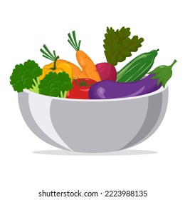 Plate with different vegetables. Healthy food concept in flat style