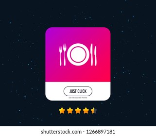 Plate Dish With Forks And Knifes. Eat Sign Icon. Cutlery Etiquette Rules Symbol. Web Or Internet Icon Design. Rating Stars. Just Click Button. Vector