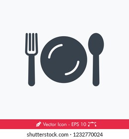 Plate Dish Spoon and Fork (Restaurant) Icon / Vector