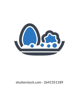 Plate with egg and snack items icon