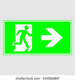 Plate: "Emergency Exit - direction right". On a gray background isolated