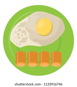 
A plate filled with white and yellow egg yolk along with sausage slices, icon for sausage egg breakfast 
