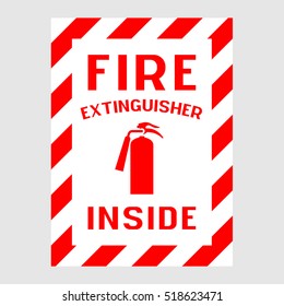 Plate: "Fire extinguisher inside". On a gray background isolated