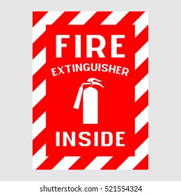 Plate: "Fire extinguisher inside". On a gray background isolated
