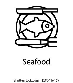 Plate with fish, fork, and knife is seafood