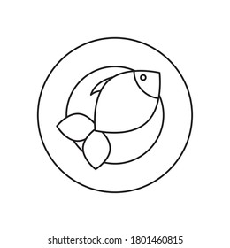 plate with fish icon over white background, line style, vector illustration