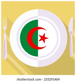 plate in flat style with flag of Algeria