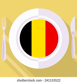 plate in flat style with flag of Belgium
