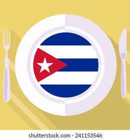 plate in flat style with flag of Cuba