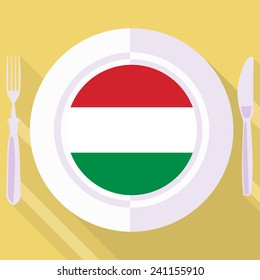 plate in flat style with flag of Hungary