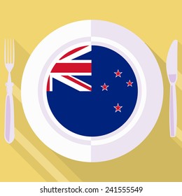 plate in flat style with flag of New Zealand