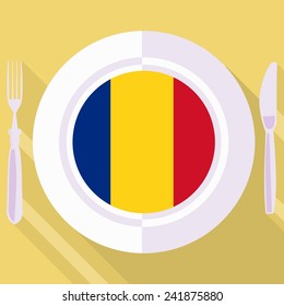 plate in flat style with flag of Romania