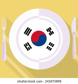 plate in flat style with flag of South Korea