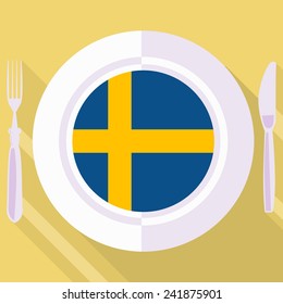 plate in flat style with flag of Sweden