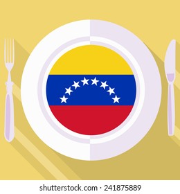 plate in flat style with flag of Venezuela