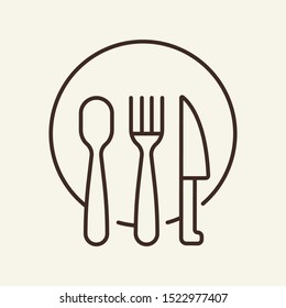 Plate and flatware line icon. Dish, utensils, serving. Restaurant business concept. Vector illustration can be used for topics like business, catering trade, cuisine