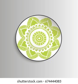 Plate with flower mandala - template for prints, fabric and tattoo. Vector illustration. 