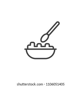 Plate of food outline icon. linear style sign for mobile concept and web design. Bowl of porridge simple line vector icon. Symbol, logo illustration. Pixel perfect vector graphics