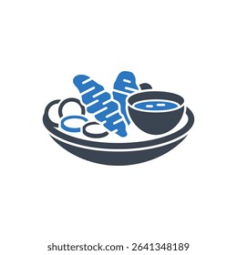 Plate of food with soup bowl icon