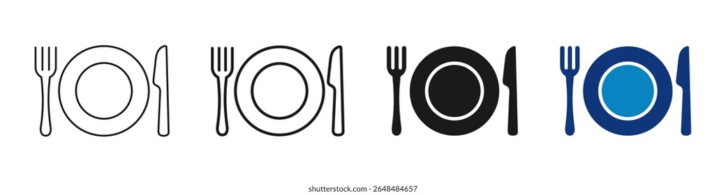 Plate and Fork Editable Icons Set. silhouette vector.