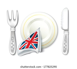 Plate Fork Knife and British Flag Breakfast