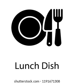 A plate with fork and knife depicting lunch cutlery 