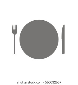 Plate fork and knife flat icon set. Isolated on white.
