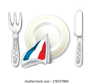 Plate Fork Knife with France Flag