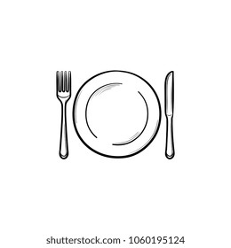 Plate and fork   knife hand drawn outline doodle icon  Dinnerware    plate and fork   knife vector sketch illustration for print  web  mobile   infographics isolated white background 