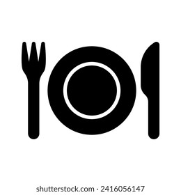 Plate, fork and knife icon. Dinner Service tableware. Vector Illustration.