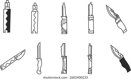 Plate, fork and knife icon with editable strokeKitchen Utensils Silhouette Pack 1 - Cooking ToolsCooking Thin Line Icons - Editable StrokeCamping Editable Stroke Icon Setknife line icon in white and b