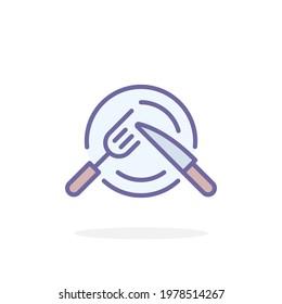 Plate, fork and knife icon in filled outline style. For your design, logo. Vector illustration.
