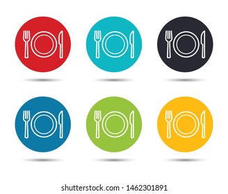 Plate with fork and knife icon flat round button set illustration design isolated on white background
