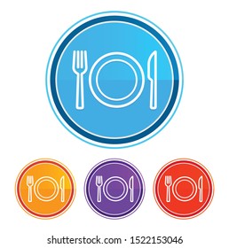 Plate with fork and knife icon flat design round buttons set illustration design isolated on white background