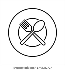 Plate, fork and knife icon in flat style. Food symbol isolated on white background. Bar, cafe, hotel concept