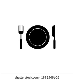Plate, fork and knife icon in flat style. Food symbol vector illustration. Bar, cafe, hotel concept on white background. color editable